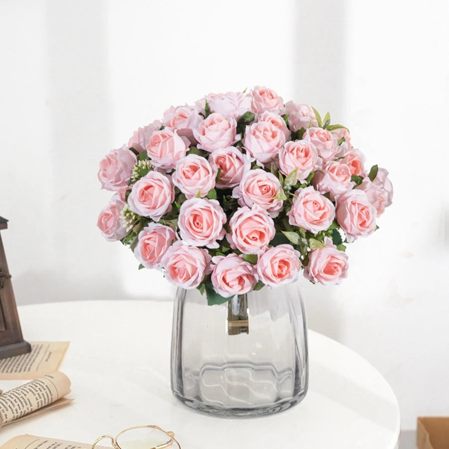 Silk Rose Flower Bouquet – 10 Stem Decoration for Vases, Weddings & Home Styling