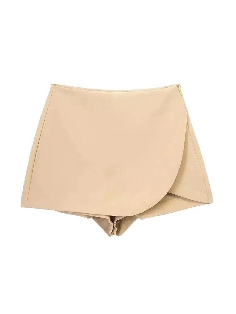 Eliora Asymmetric Mini Skort – High Waisted Tailored Wrap Shorts in Multiple Colours