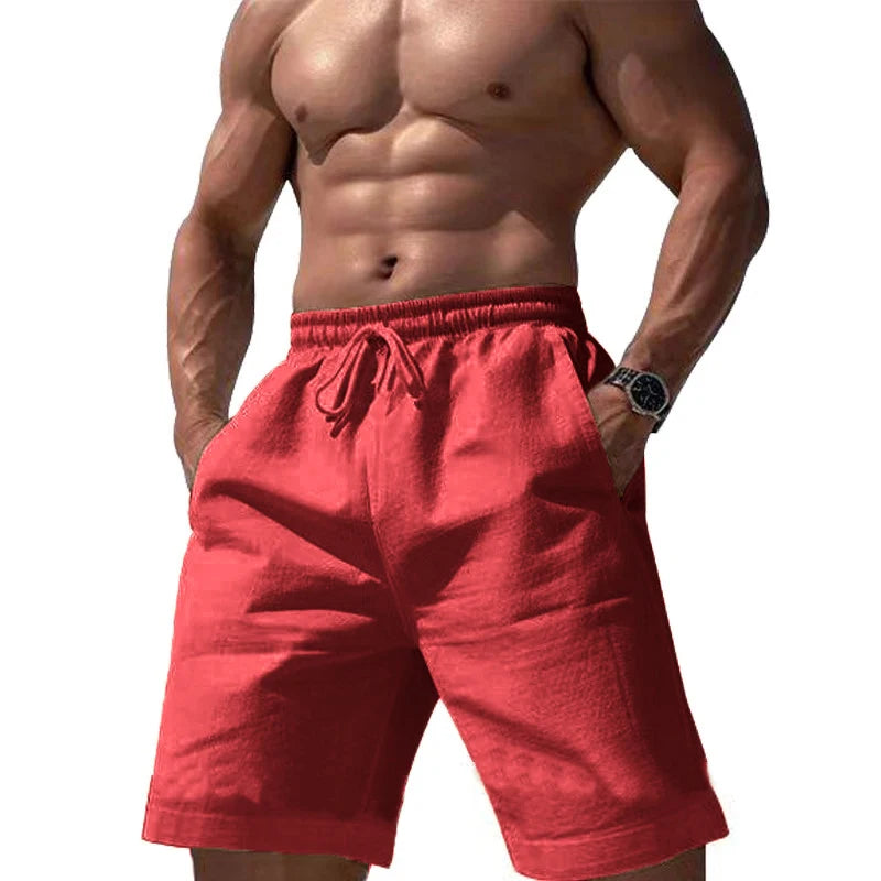 Men’s Cotton Summer Shorts – Elastic Waist Mid-Length Casual Shorts with Pockets
