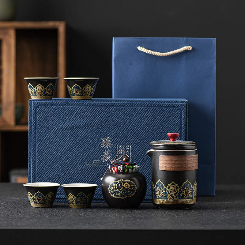 Traditional Ceramic Gongfu Tea Set with Portable Storage Box – 6 Piece Traditional Tea Ceremony Gift Set