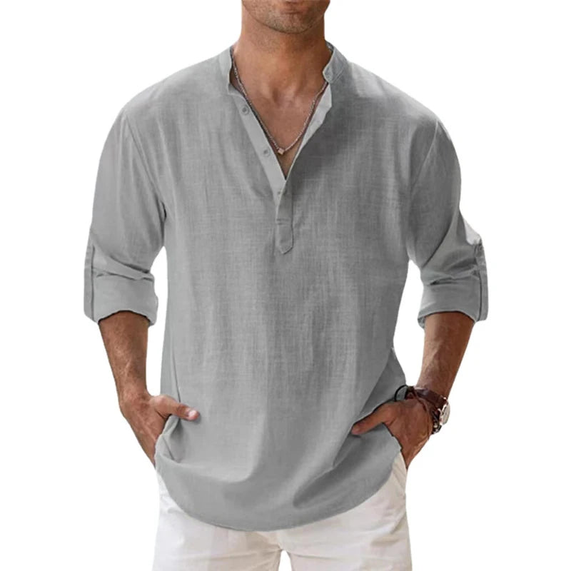 Men's Casual Long Sleeve Linen Shirt