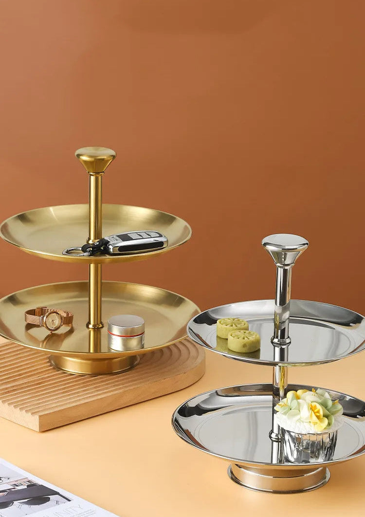 Stainless Steel 2/3 Tier Serving Stand – Gold & Silver Tiered Cake Stand for Afternoon Tea, Weddings & Parties, Fruits, Snacks