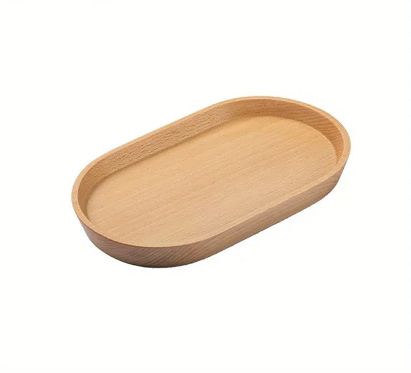 Solid Wood Oval Serving Tray – Natural Wooden Snack Plate for Dessert, Fruit or Drinks
