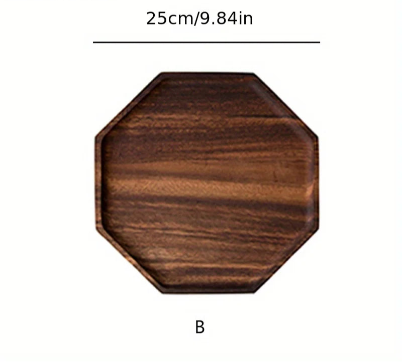 Octagonal Acacia Wood Plate – Eco-Friendly Dessert and Serving Tray for Snacks, Tea or Dinner