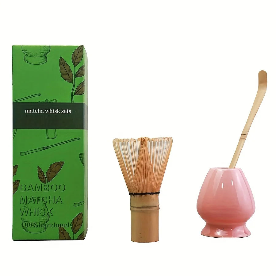 Bamboo Matcha Whisk & Scoop Set – 3-Piece Japanese Tea-Making Kit with Ceramic Holder