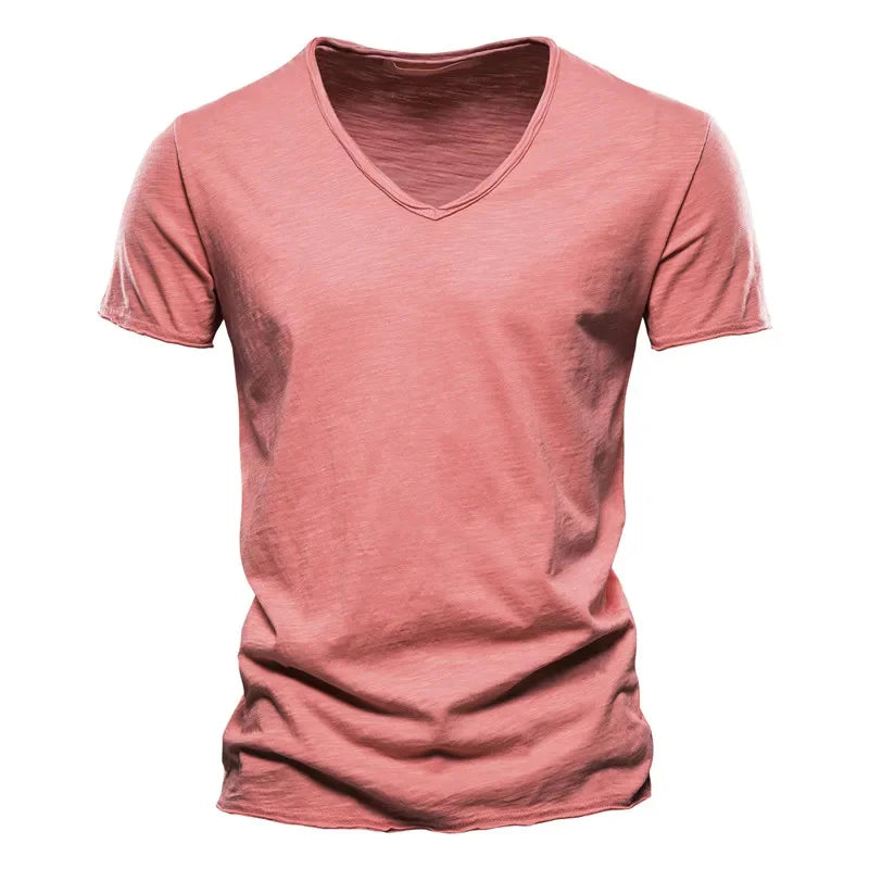 Men’s 100% Cotton V-Neck T-Shirt – Slim Fit Lightweight Short Sleeve Casual Tee