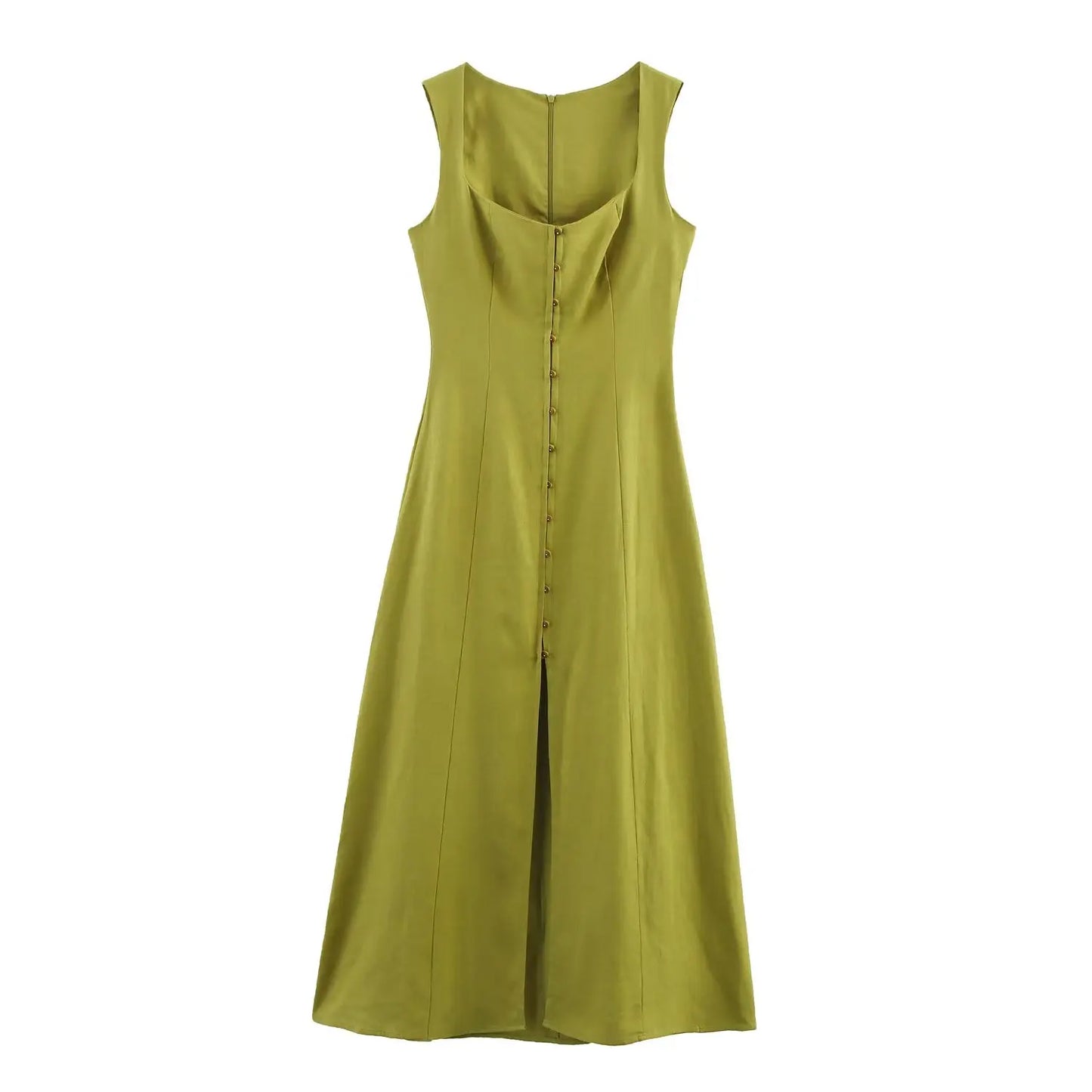 Marvela Button Front Midi Dress – Flattering A-Line Sleeveless Summer Dress with Sweetheart Neckline and Front Slit