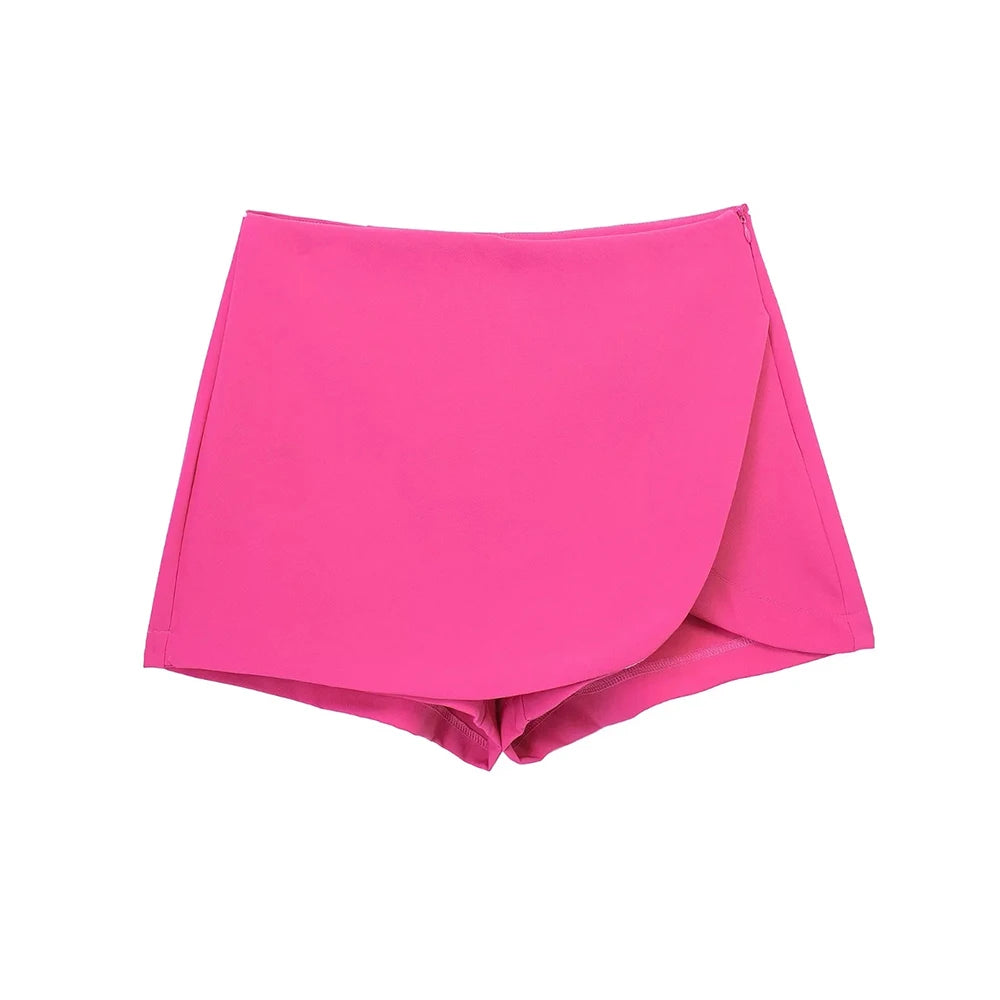 Eliora Asymmetric Mini Skort – High Waisted Tailored Wrap Shorts in Multiple Colours