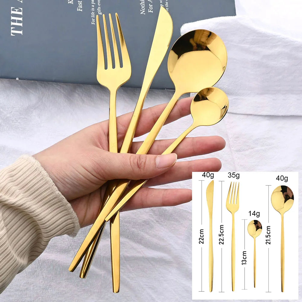 24-Piece Stainless Steel Cutlery Set – Luxury Knife, Fork, Spoon & Teaspoon Flatware Set with Gift Box – Black, Gold, Silver & Mixed Colours
