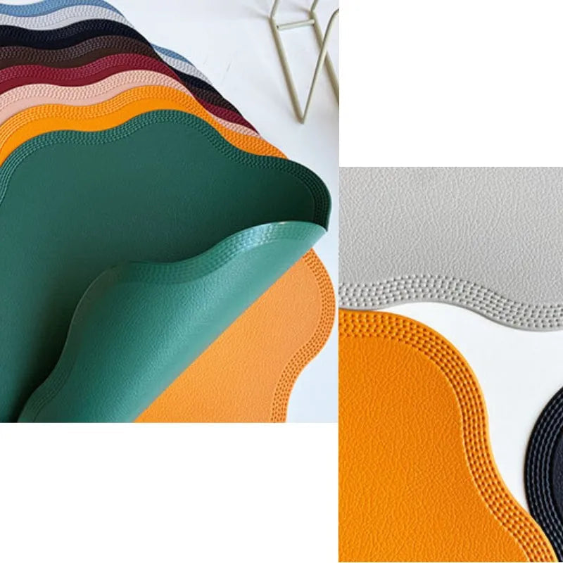 Flower Shaped Embossed Faux Leather Placemats – 38cm Round Dining Table Mats in 1pc, 4pcs or 6pcs Sets