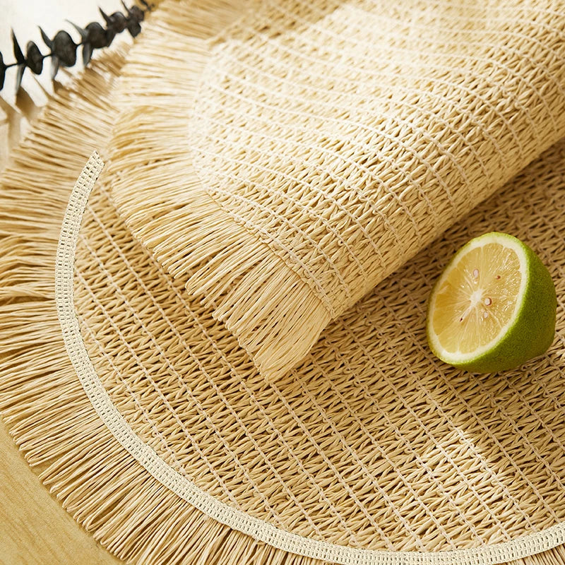 Boho Woven Fringe Placemat – Rustic Round Dining Mat for Indoor & Outdoor Table Settings