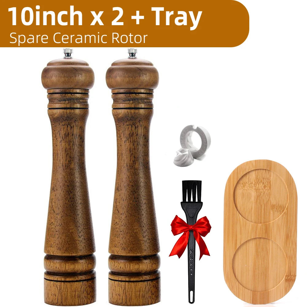 Wooden Pepper Grinder Set – 5/8/10 Inch Manual Mill with Ceramic Rotor