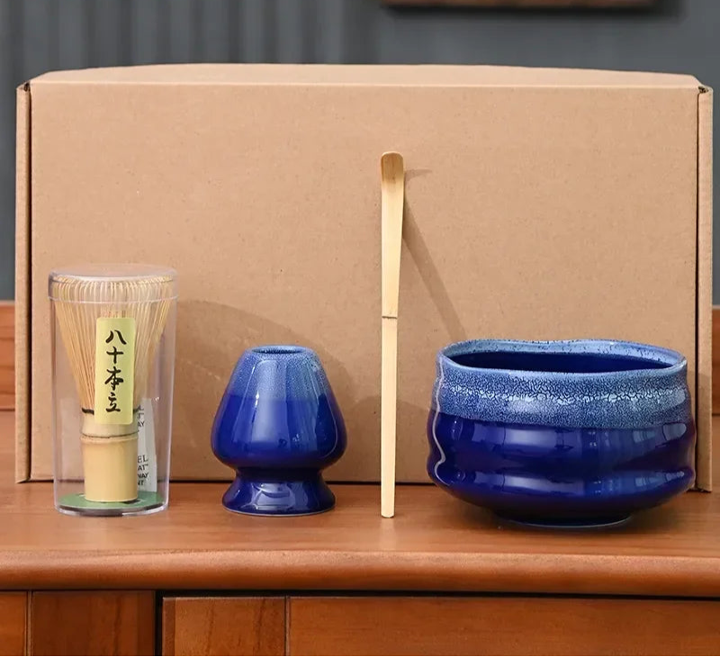 4 Piece Matcha Tea Set with Ceramic Bowl & Accessories – Japanese Matcha Making Kit in Various Colours