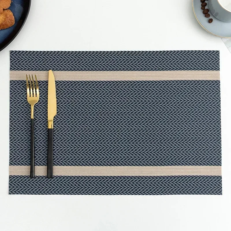 Modern Stripe Woven Placemats – 2/4/6 Piece Set Heat Resistant Table Mats for Dining Table Setting