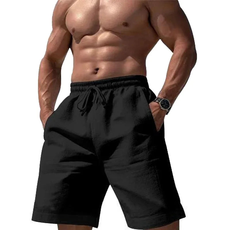 Men’s Cotton Summer Shorts – Elastic Waist Mid-Length Casual Shorts with Pockets
