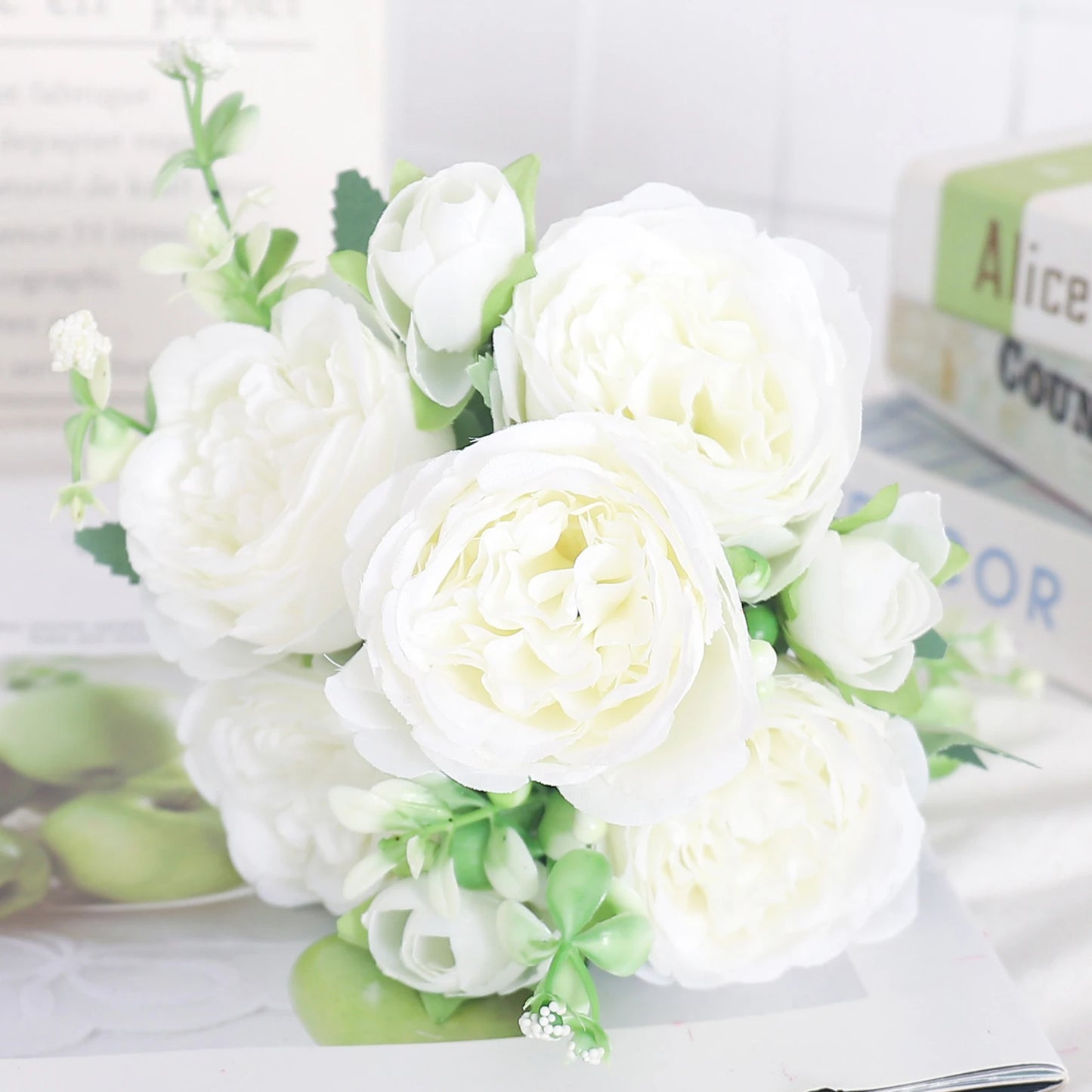 Blush Rose & Hydrangea Flower Bouquet – Pink Faux Floral Centrepiece for Home Decor