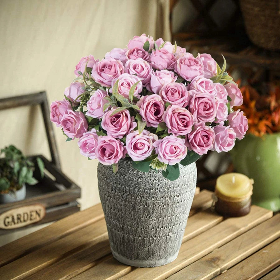 Silk Rose Flower Bouquet – 10 Stem Decoration for Vases, Weddings & Home Styling
