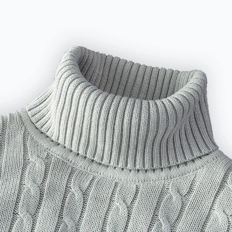 Men’s Cable Knit Roll Neck Jumper – Slim Fit Ribbed Turtleneck Long Sleeve Knitwear Top