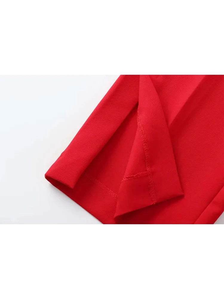 Stylish Red Two-Piece Trouser Suit with Sleeveless Blazer and Wide-Leg Trousers