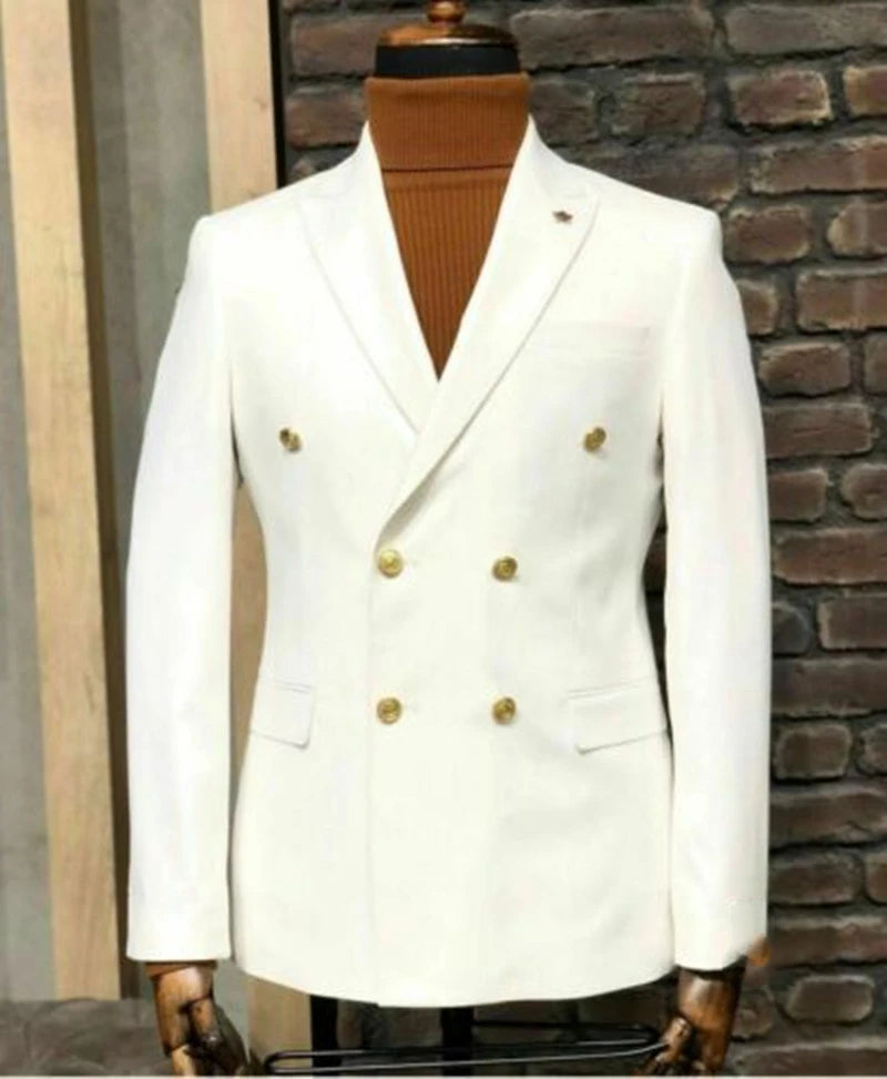 Men’s Double-Breasted Blazer – Black Or White Formal Suit Jacket With Gold & Silver Buttons