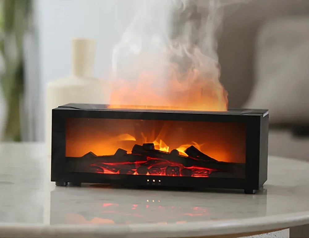 Flame Effect Aroma Diffuser Humidifier with Remote – 150ml LED Fireplace Mist Maker & Night Light