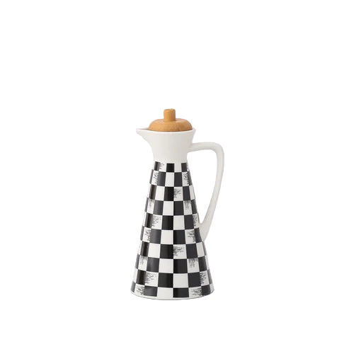Ceramic Oil and Vinegar Dispenser Bottle with Wooden Lid – Modern Drizzle Jug for Olive Oil & Dressing