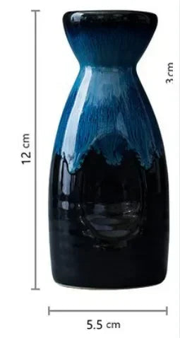 Aozora Japanese Sake Set – 5-Piece Deep Blue Ceramic Bottle & Cup Gift Set for Home Bar and Dining