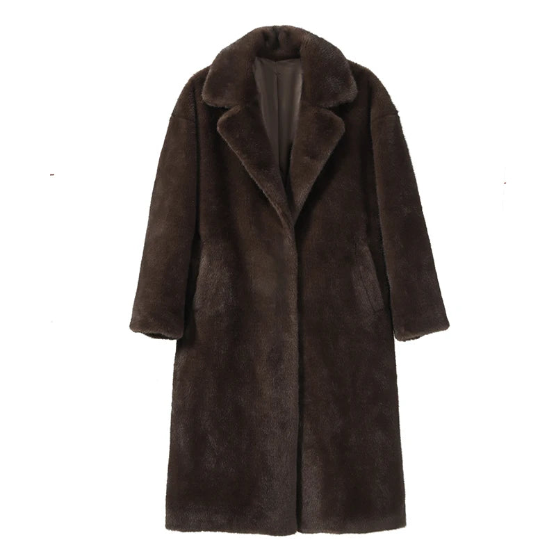 Carmen Brown Luxe Faux Fur Long Coat – Elegant Outerwear