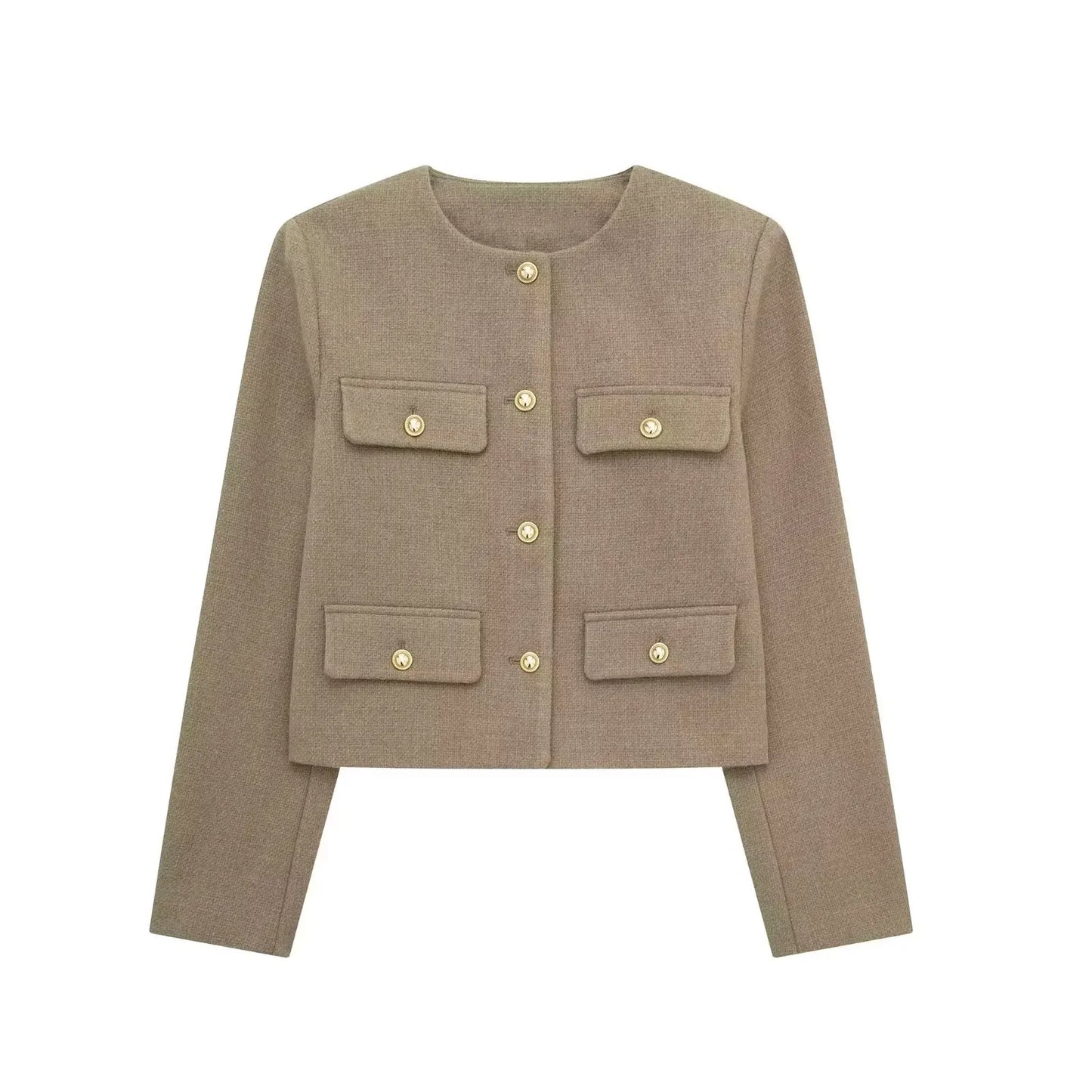 Giada Gold Button Pocket Jacket – Tailored Cropped Blazer-Style Spring Jacket in Cream, Black, Red, Beige & More