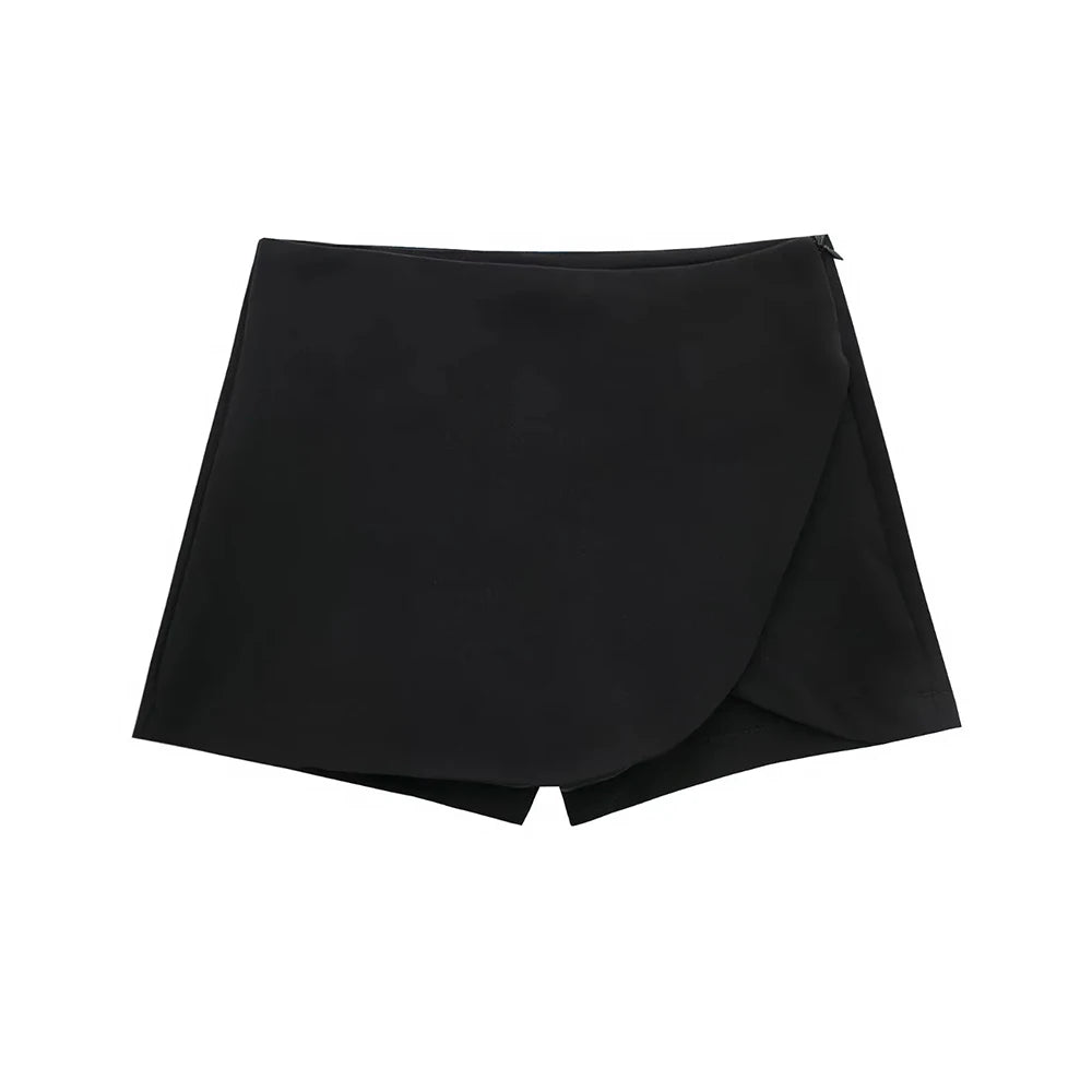 Eliora Asymmetric Mini Skort – High Waisted Tailored Wrap Shorts in Multiple Colours