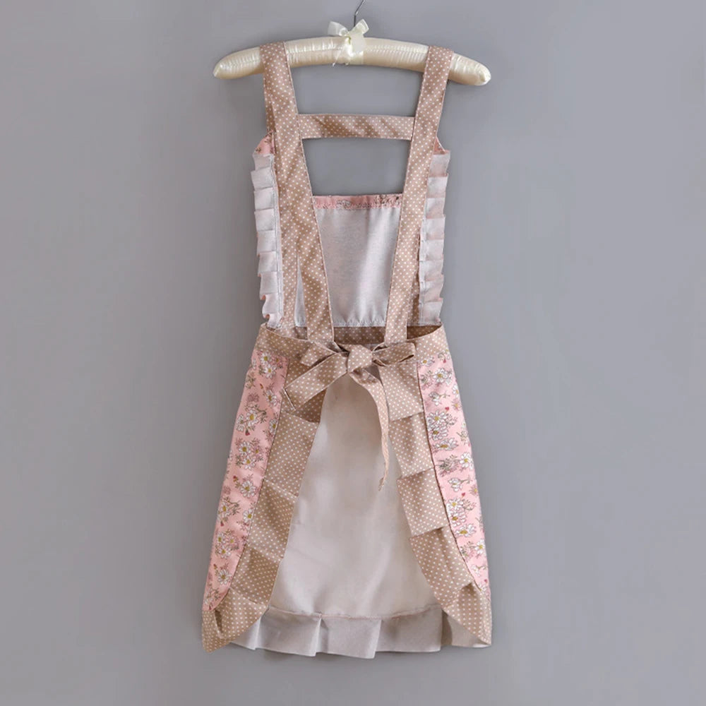 Floral Ruffle Kitchen Apron with Pocket – 1 Piece Adjustable Cooking & Baking Aprons for Women in Pink, Green Or Blue