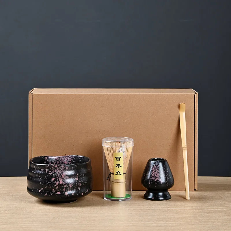 4 Piece Matcha Tea Set with Ceramic Bowl & Accessories – Japanese Matcha Making Kit in Various Colours