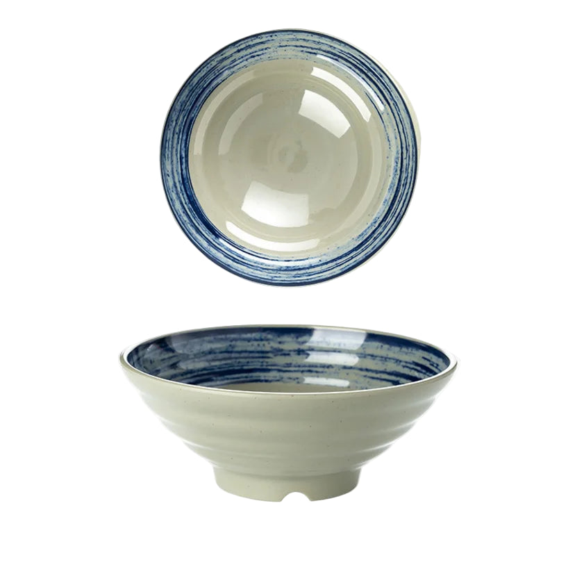 Hand-Painted Noodle Bowls – Large, Medium, Small Ramen, Pho & Soup Bowl Set in Brown, Blue, Green, Yellow