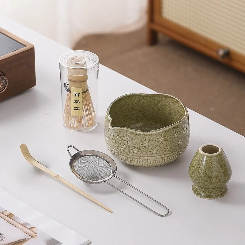Matcha Tea Set – 5-Piece Japanese Style Whisk Bowl Scoop & Sieve Kit