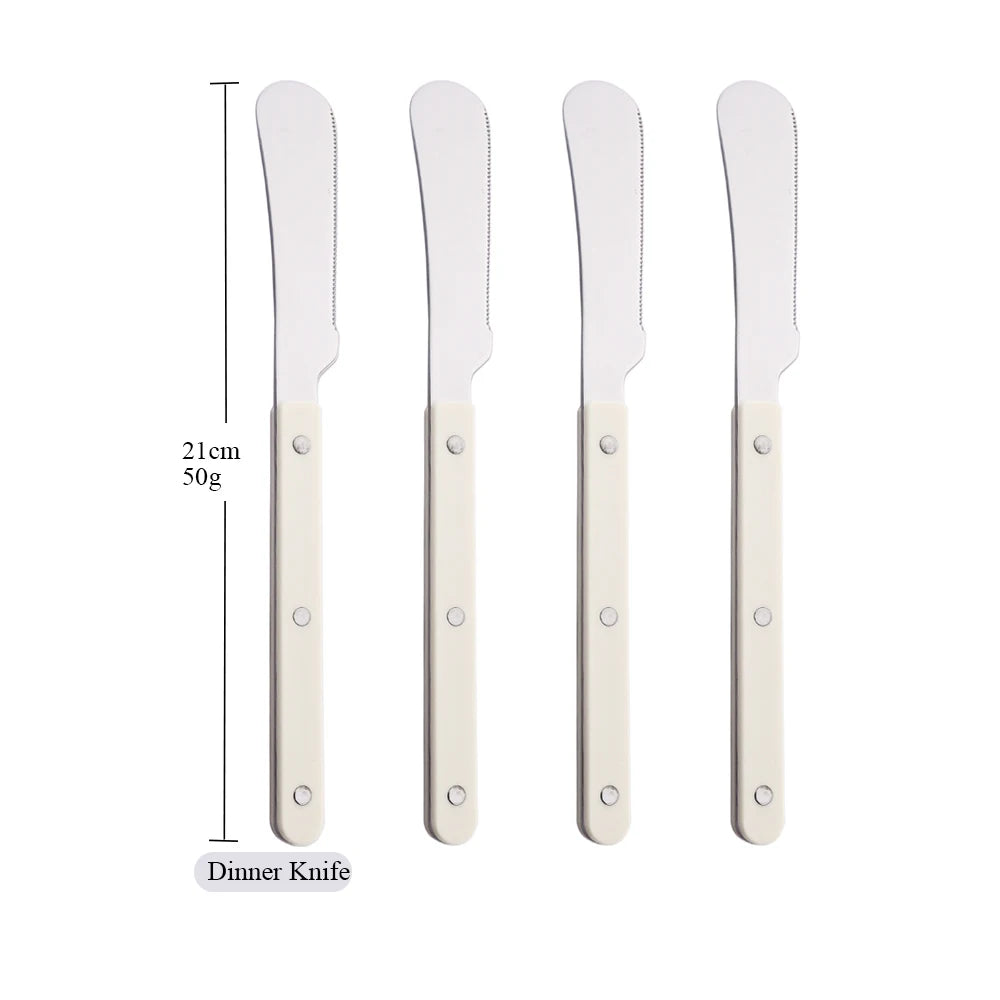 Green/ White Handle Stainless Steel Cutlery Set – 16-Piece Flatware with Forks, Knives & Spoons for Everyday Dining