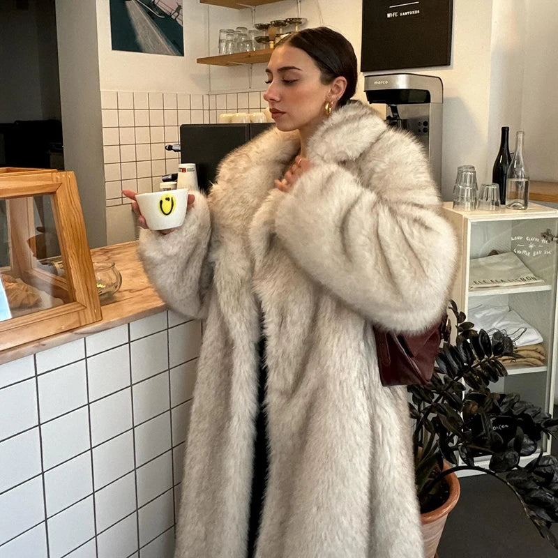 Adriana Luxe Faux Fur Coat – Elegant Knee-Length Winter Outerwear