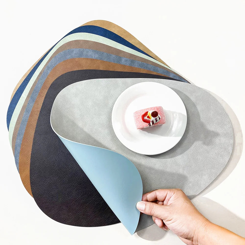 Nordic Style Dual Colour PU Leather Table Mats – 4 Piece Irregular Shape Dining Set