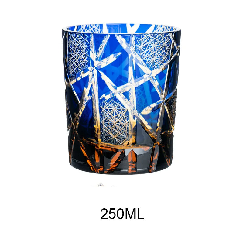 Edo Kiriko-Inspired Hand-Cut Whisky Tumbler – Japanese Crystal Glass Old Fashioned Cup 250ml Luxury Barware Gift