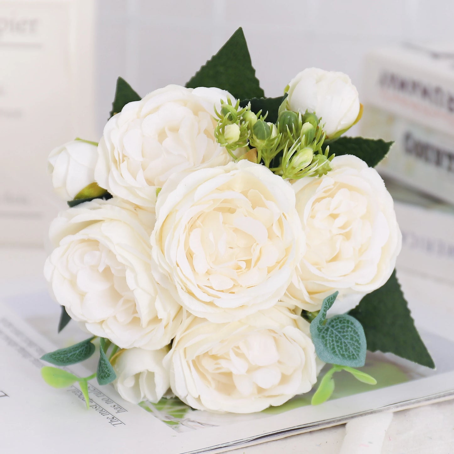 Blush Rose & Hydrangea Flower Bouquet – Pink Faux Floral Centrepiece for Home Decor
