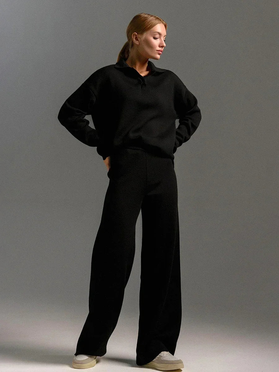 Serelina Relaxed Fit Knit Co-Ord Set – Wide Leg Jumper Lounge Set for Women