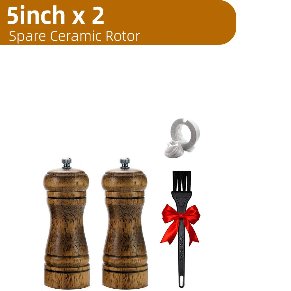 Wooden Pepper Grinder Set – 5/8/10 Inch Manual Mill with Ceramic Rotor