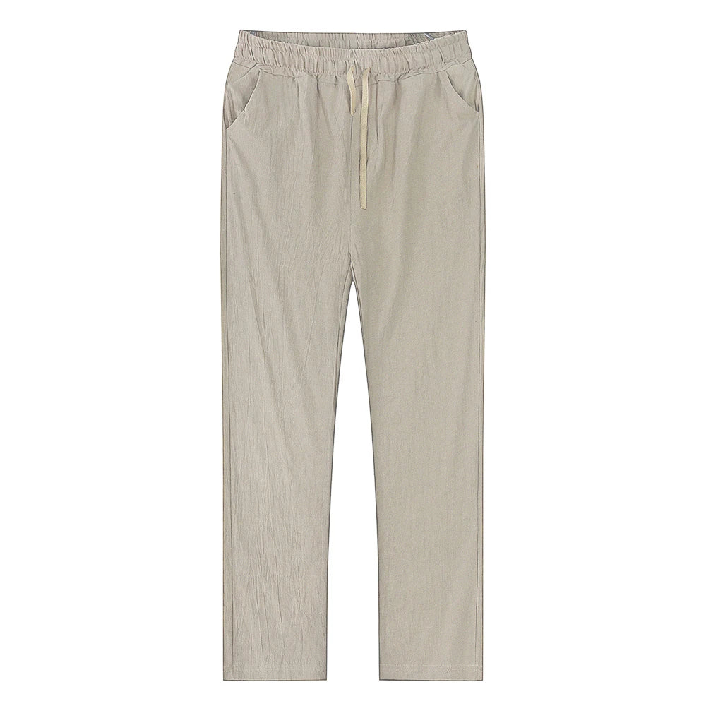 Men’s Cotton Summer Trousers – Lightweight Relaxed Fit Drawstring Trousers with Pockets