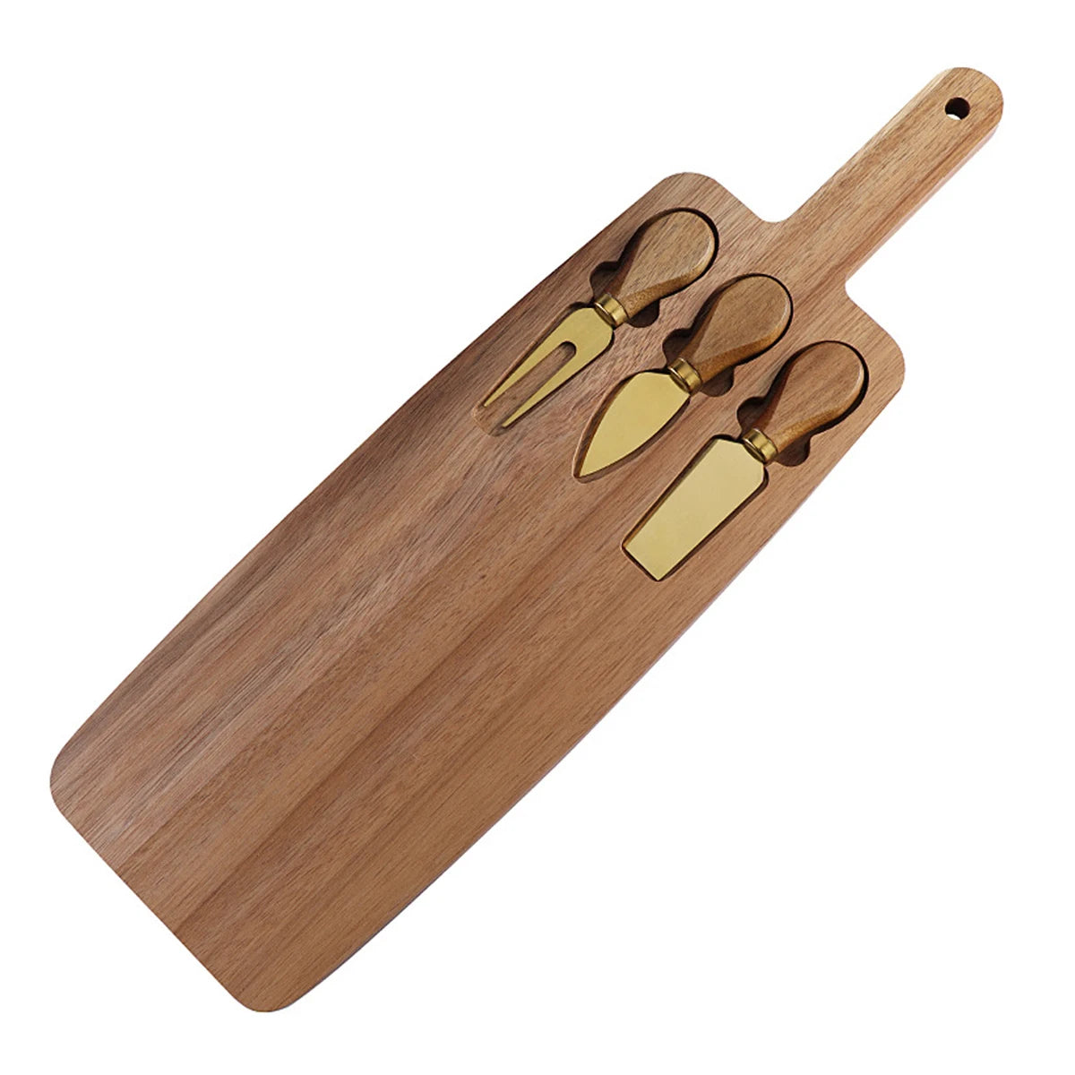 Acacia Cheese Board with 3-Piece Knife Set – Wooden Charcuterie Serving Tray with Stainless Steel Cutlery