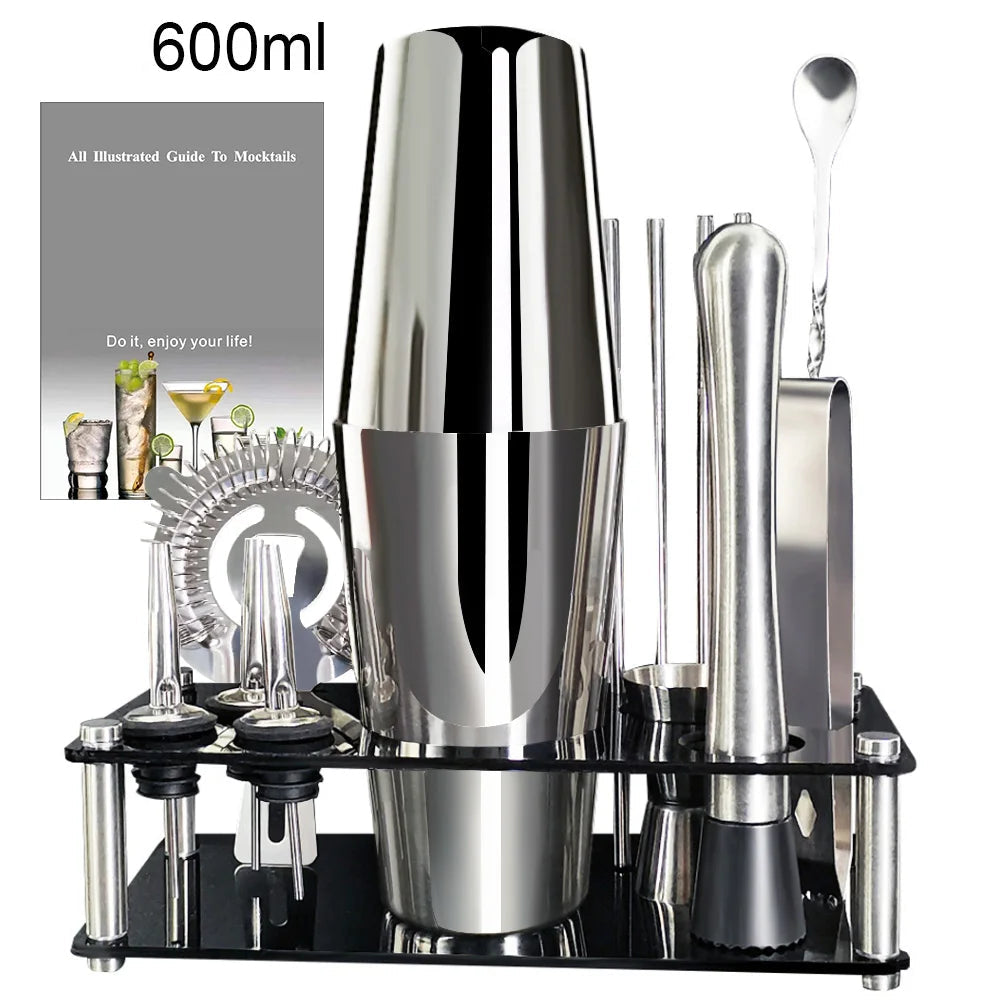 Stainless Steel Cocktail Shaker 13 Piece Set With Stand