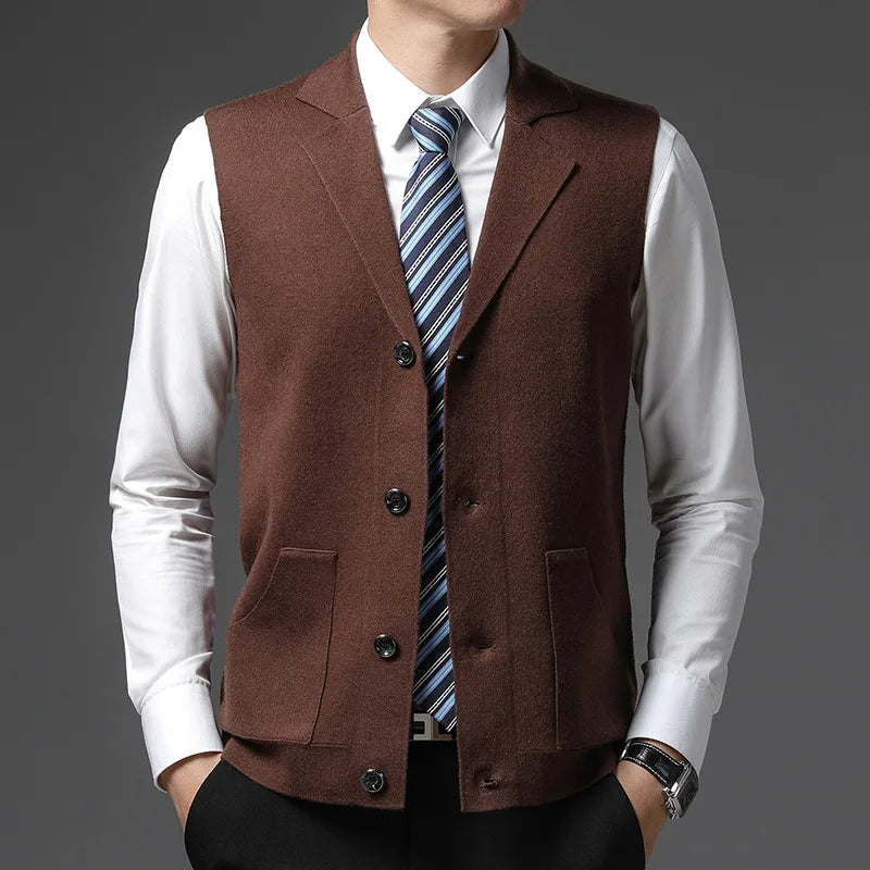 Men’s Knit Button-Up Waistcoat – Sleeveless Smart Vest for Layering, Office Wear & Formal Outfits
