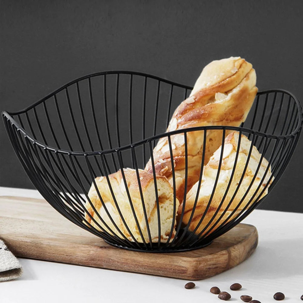Black & Gold Metal Wire Fruit Basket – Modern Countertop Bowl for Kitchen & Dining Table