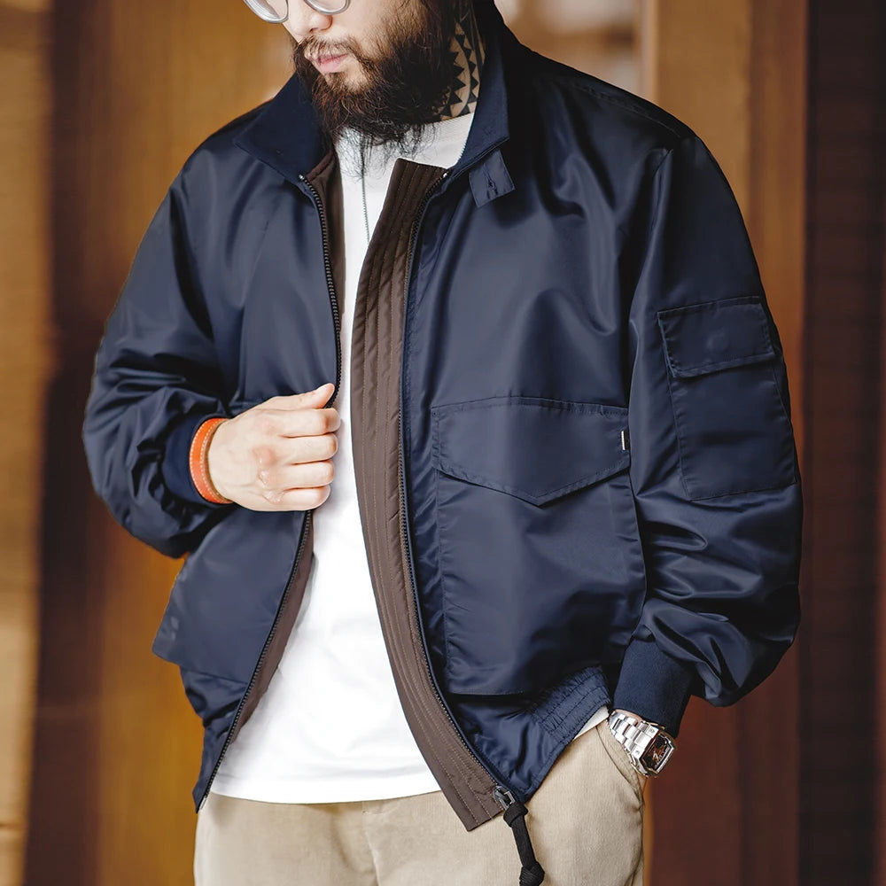 Men’s Utility Jacket – Navy Blue Lightweight Zip-Up Streetwear Jacket with Pockets for Casual & Urban Outfits