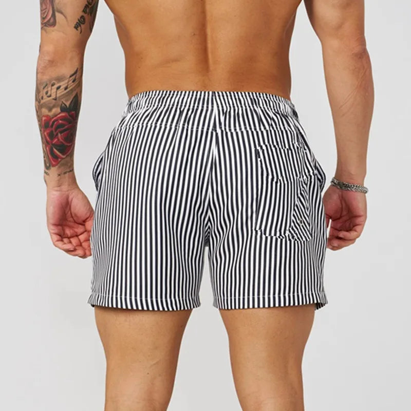Men’s Striped Summer Shorts – Lightweight Elastic Waist Casual Holiday Shorts with Drawstring