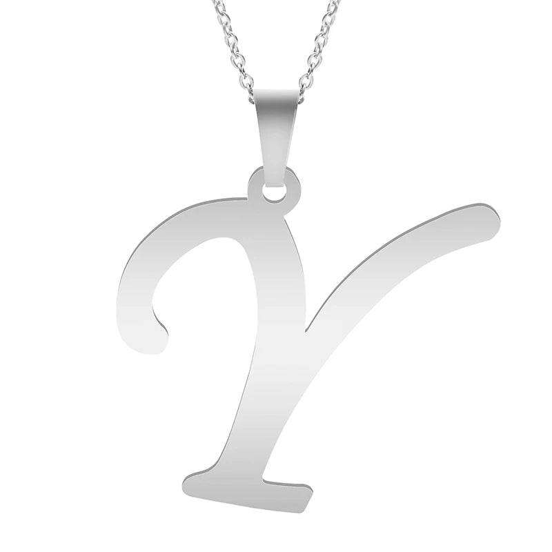 Stainless Steel Initial Necklace – Alphabet Letter Pendant Chain for Women and Men