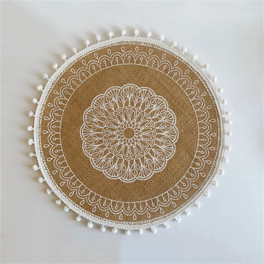 Boho Jute Round Placemats with Tassels – 38cm Natural Woven Table Mats for Rustic Dining & Home Decor